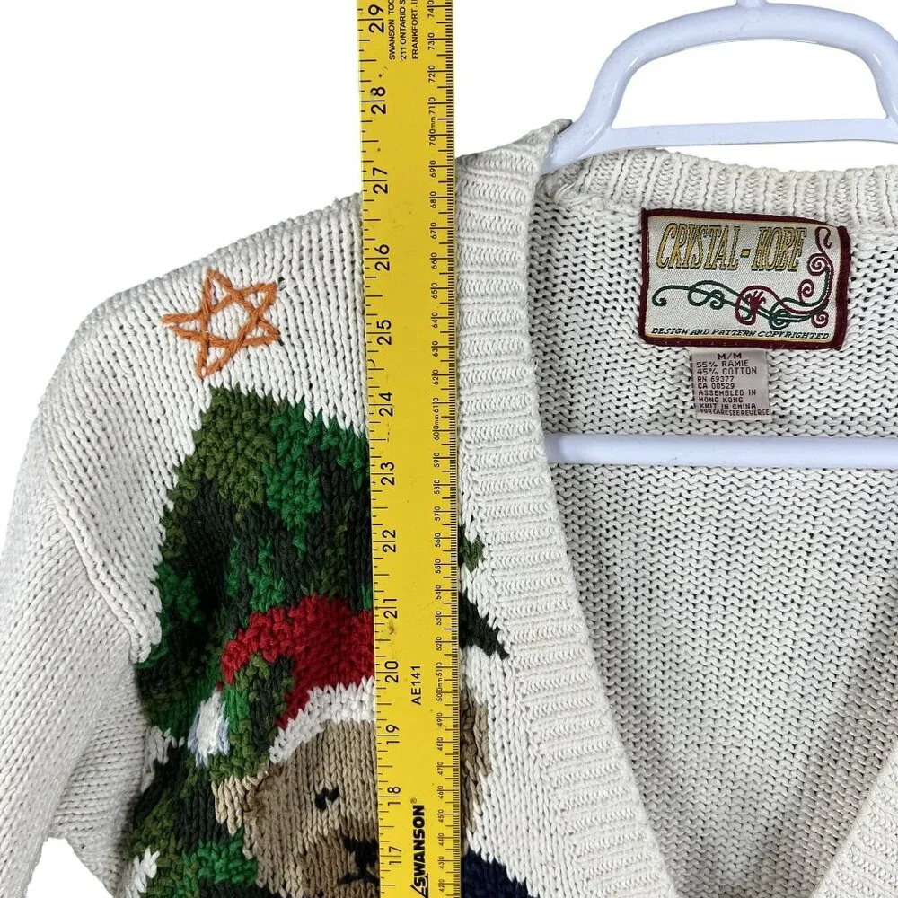 Vintage Crystal-Kobe  Womens M Cardigan Sweater Multi Color Bear Motif - Picture 11 of 15